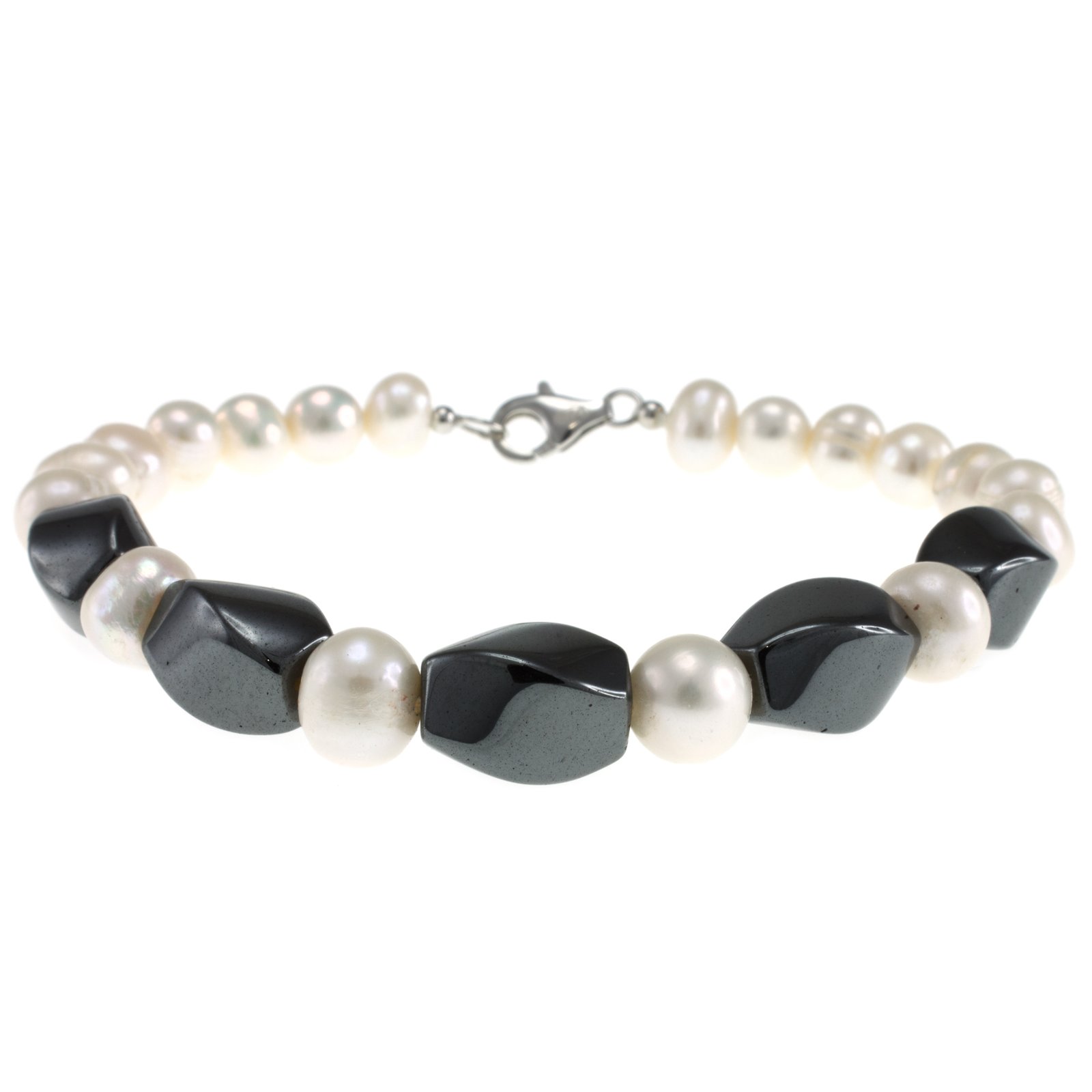 Pearlz Ocean Hematite & White Freshwater Pearl Bracelet