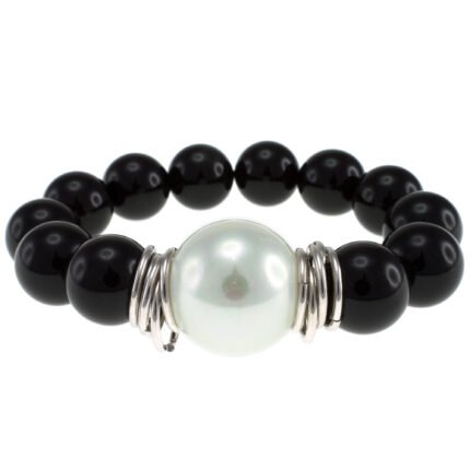 Pearlz Ocean Black Agate and White Shell Stretch Bracelet