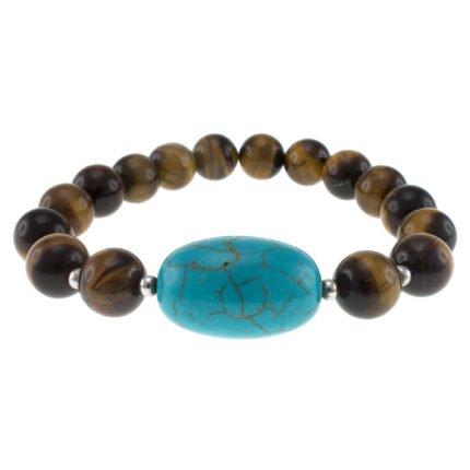 Pearlz Ocean Tigers Eye and Turquoise Howlite Stretch Bracelet