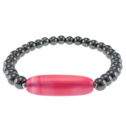 Pearlz Ocean Hematite and Pink Agate Stretch Bracelet