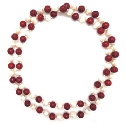 Pearlz Ocean Red Coral and Freshwater Pearl Endless Necklace