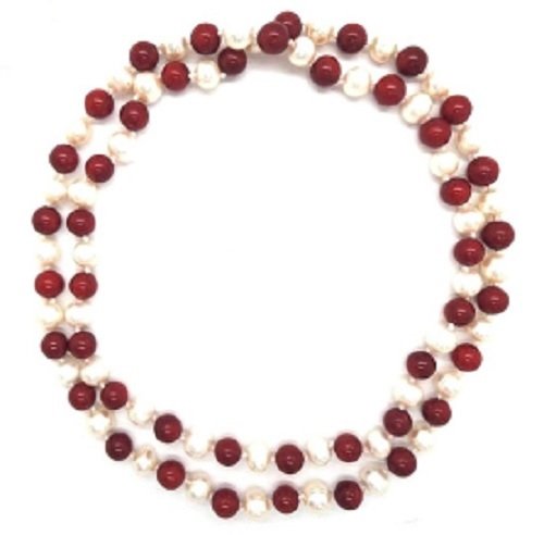 Pearlz Ocean Red Coral and Freshwater Pearl Endless Necklace