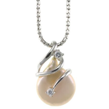 Pearlz Ocean Sterling Silver Baroque Freshwater Pearl and White Zircon Pendant Necklace