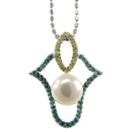 Pearlz Ocean Sterling Silver Freshwater Pearl and Multi-colored Zircon Pendant Necklace