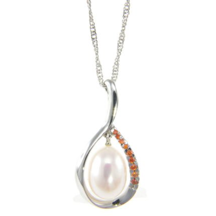 Pearlz Ocean Sterling Silver Freshwater Pearl and Zircon Pendant Necklace