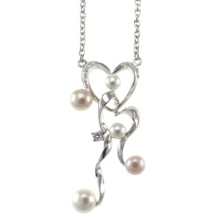 Pearlz Ocean Sterling Silver Freshwater Pearl and White Zircon Pendant Necklace