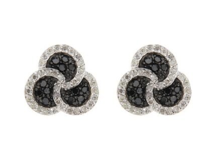 D'sire Sterling Silver Black & White Diamond Earrings