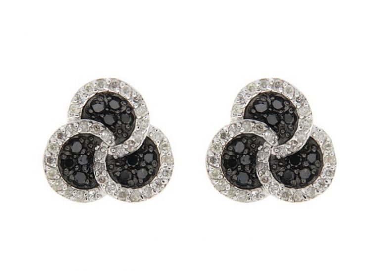 D'sire Sterling Silver Black & White Diamond Earrings