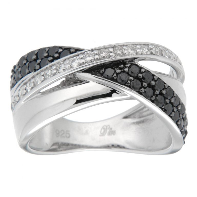 D'sire Sterling Silver Black & White Diamond Ring