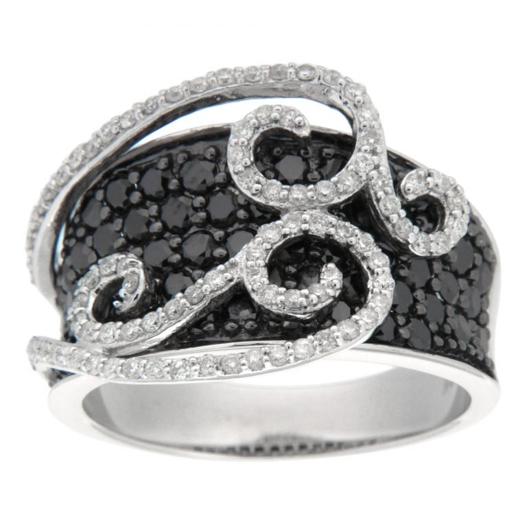 D'sire Sterling Silver Black & White Diamond Ring