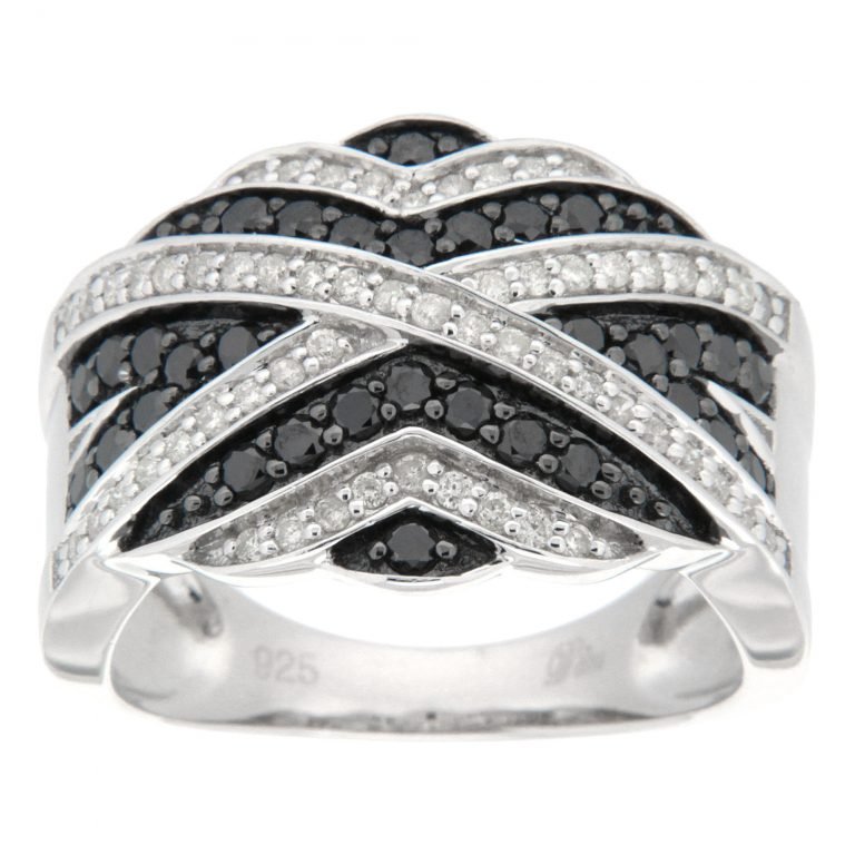 D'sire Sterling Silver Black & White Diamond Ring