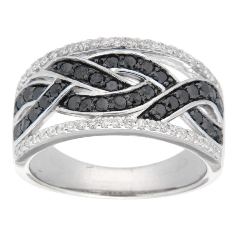 D'sire Sterling Silver Black & White Diamond Ring