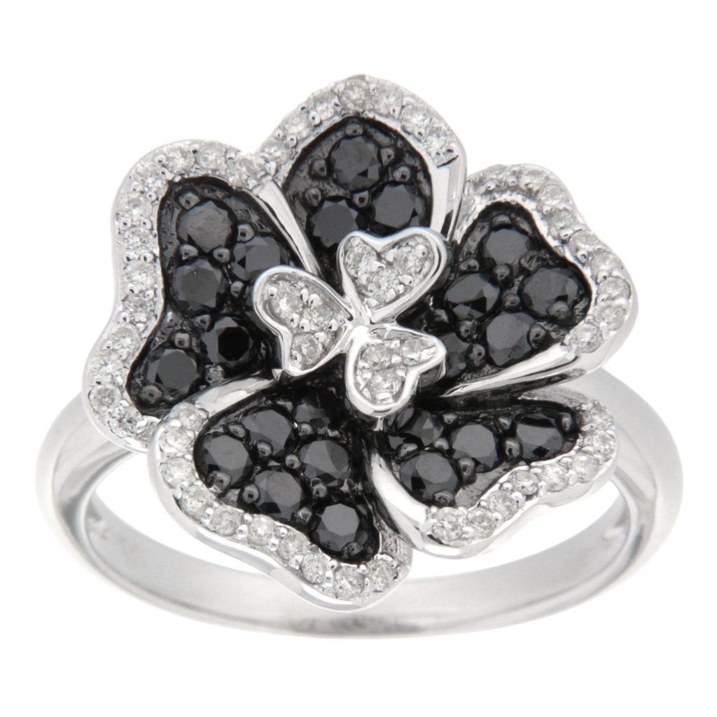 D'sire Sterling Silver Black & White Diamond Ring