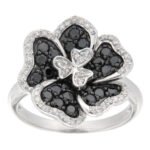 D'sire Sterling Silver Black & White Diamond Ring