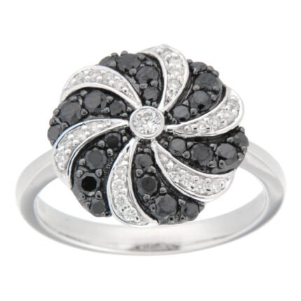 D'sire Sterling Silver Black & White Diamond Ring