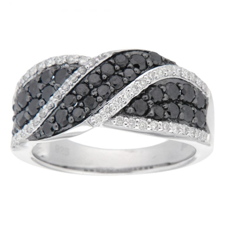 D'sire Sterling Silver Black & White Diamond Ring