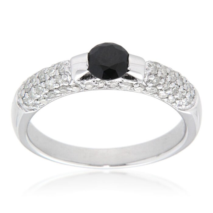 D'sire Sterling Silver Diamond & Black Spinel Ring