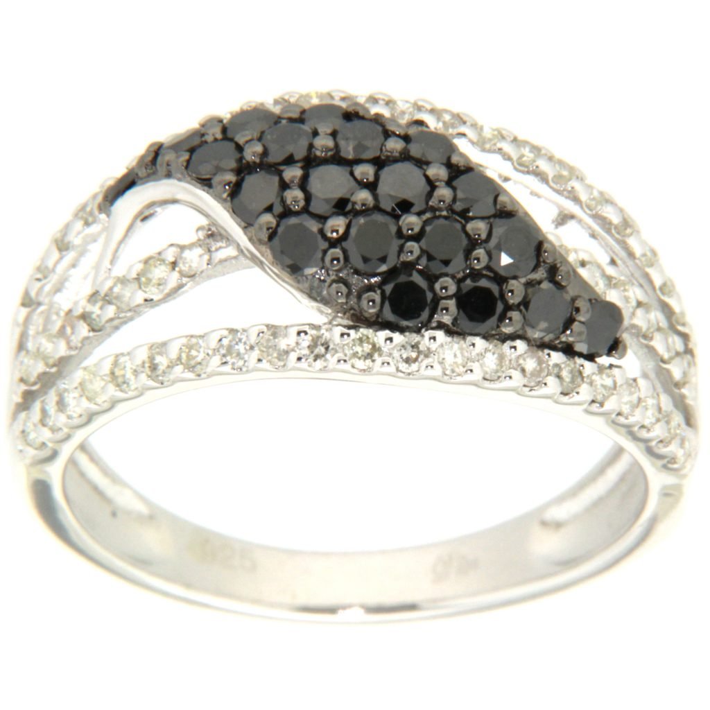 D'sire Sterling Silver Black & White Diamond Ring