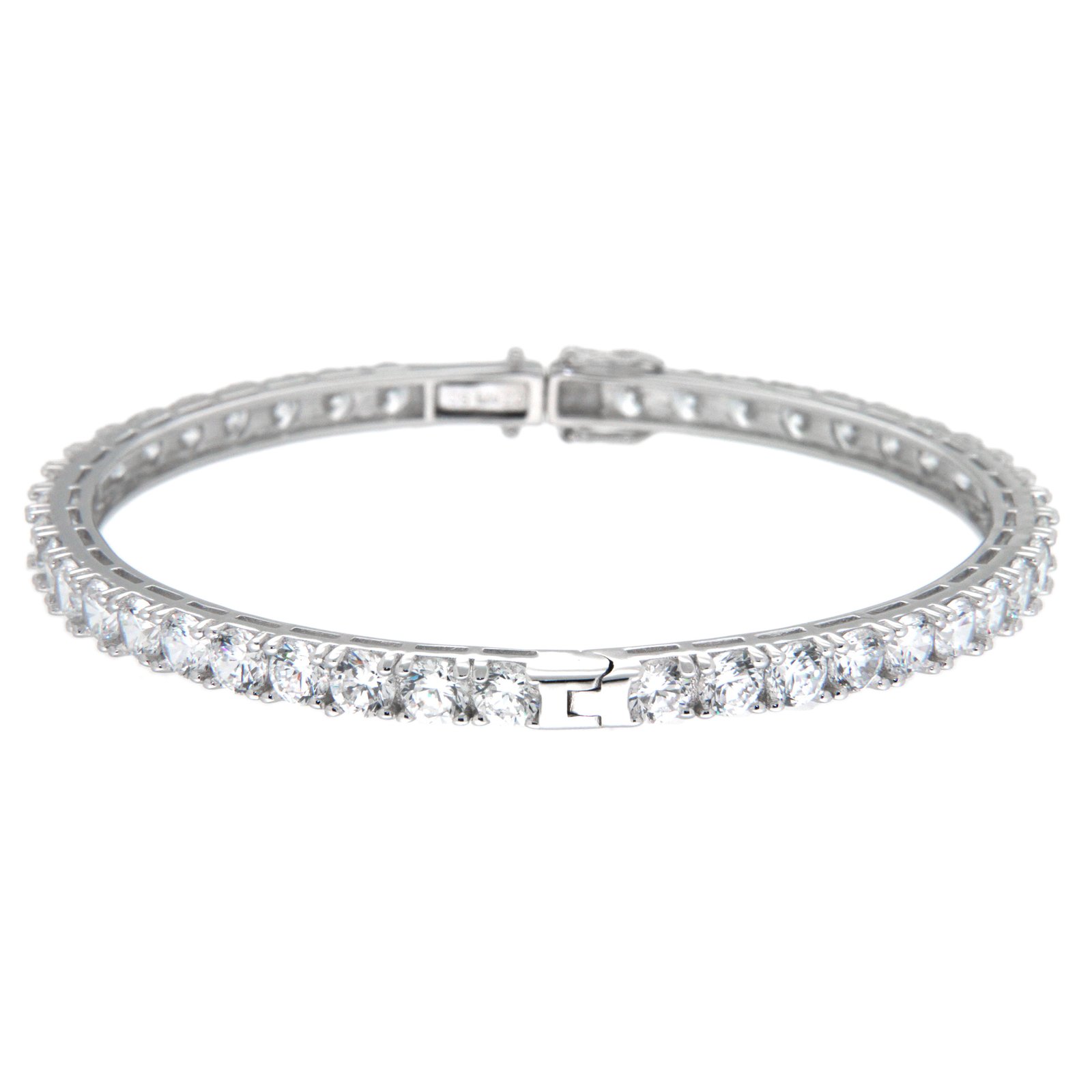 GGL Sterling Silver White Zircon Hinged Bangle