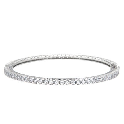 GGL Sterling Silver White Zircon Hinged Bangle