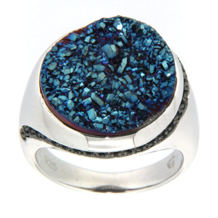 GGL Sterling Silver Blue Drusy Ring