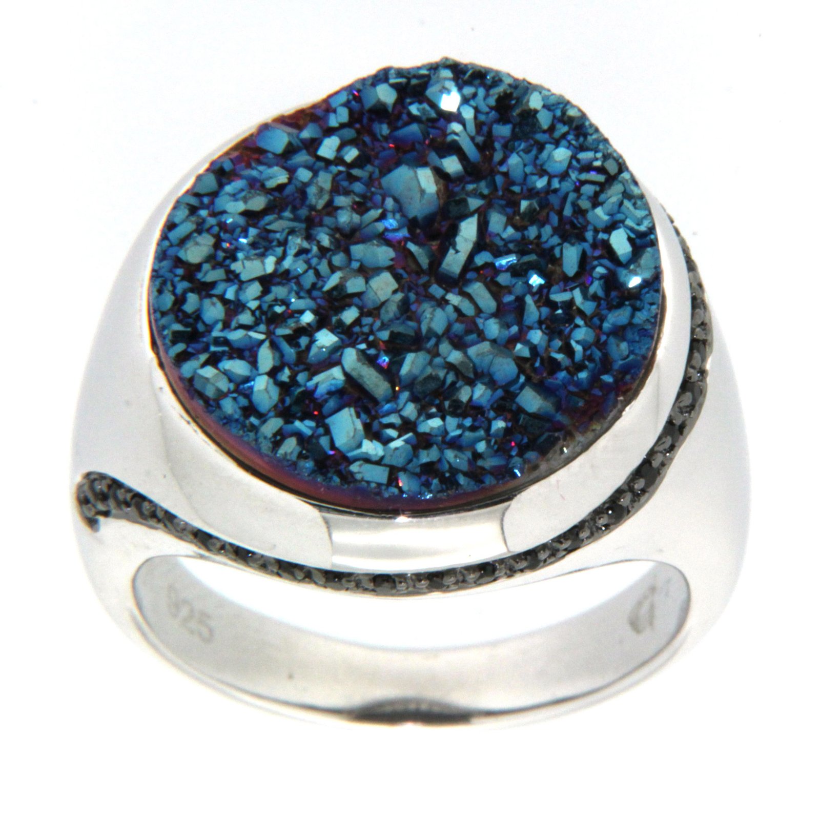 GGL Sterling Silver Blue Drusy Ring