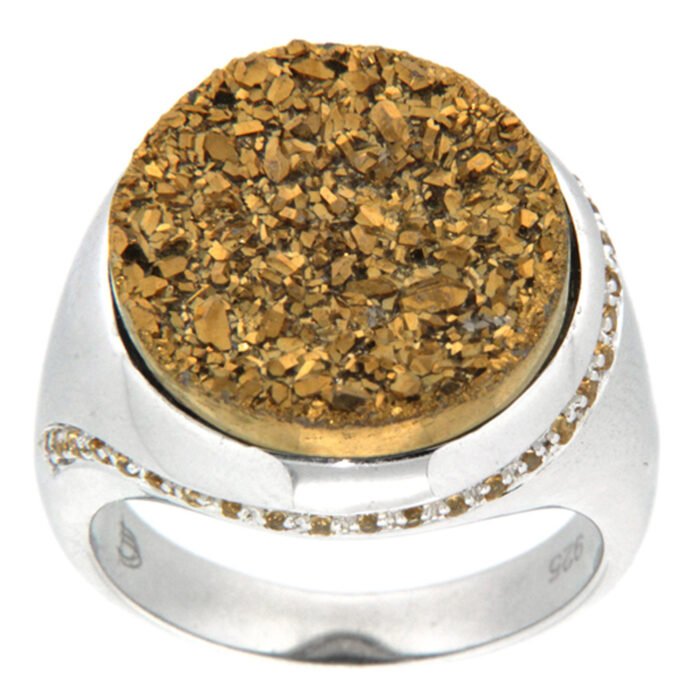 GGL Sterling Silver Golden Drusy Ring