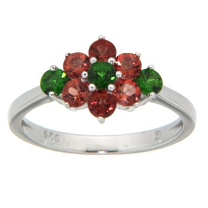 GGL Sterling Silver Chrome Diopside and Red Andesine Ring