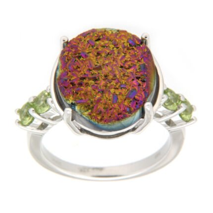 GGL Sterling Silver Peacock Drusy Ring