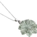 Pearlz Ocean Natural Jadeite Flower Pendant Necklace | Sterling Silver Chain | Healing Crystal