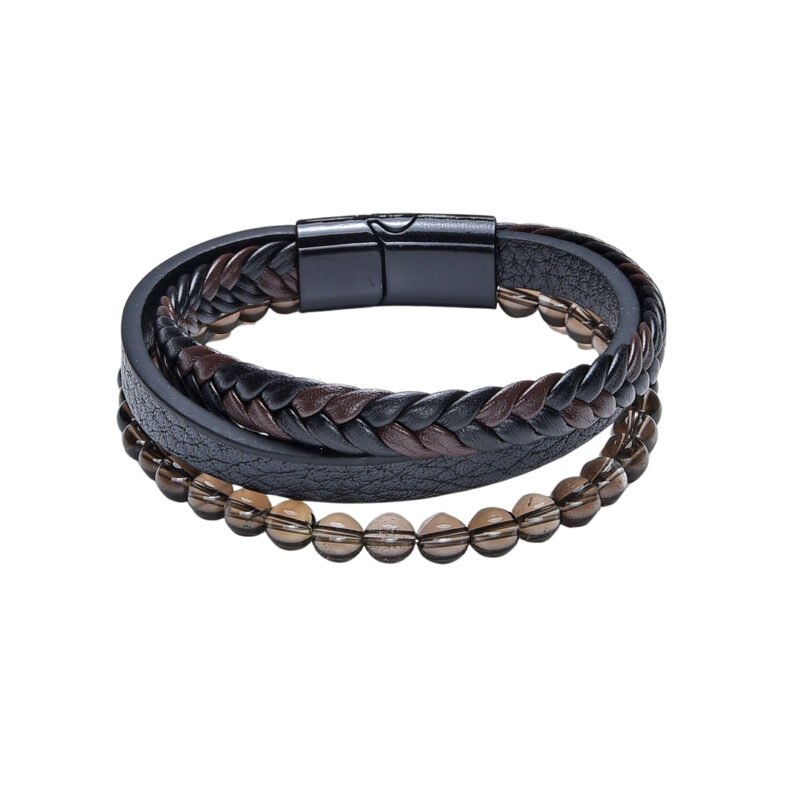 Pearlz Ocean Smokey Quartz Leather Bracelet – Handmade Men’s Jewelry