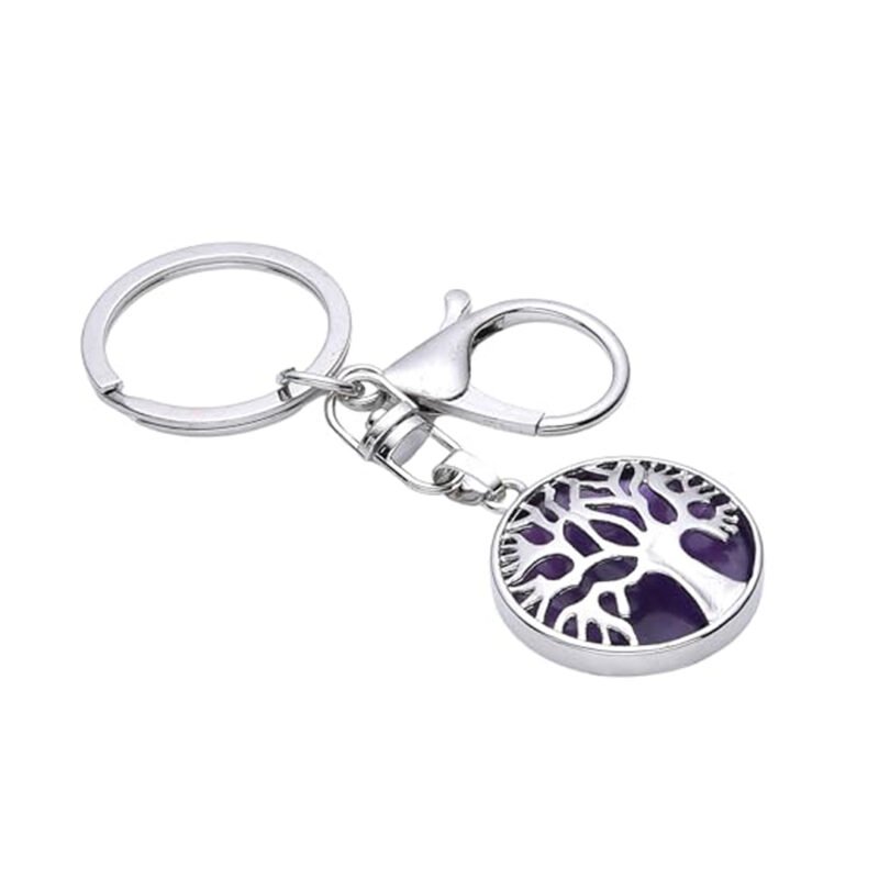 Pearlz Ocean Amethyst Crystal Keychain Lucky Tree Charm – Unique Gift for Men and Women