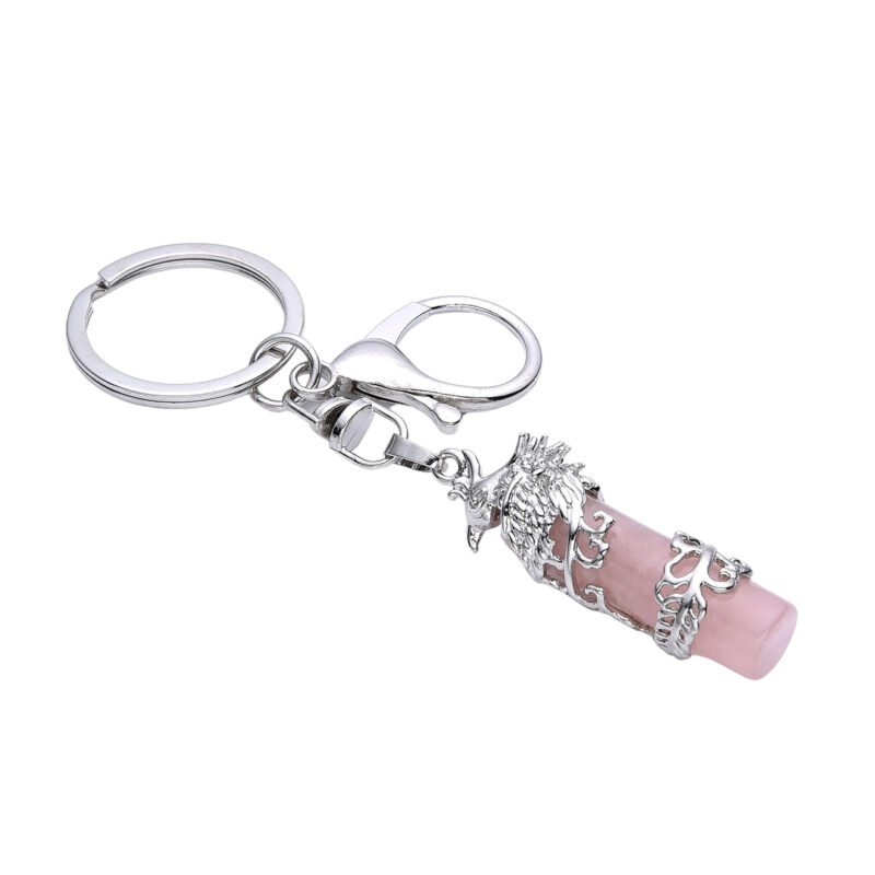 Pearlz Ocean Rose Quartz Crystal Keychain Peacock Charm – Unique Gift for Men and Women