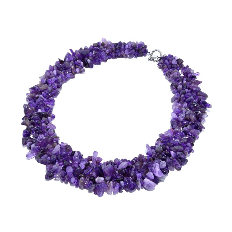 Pearlz Ocean 19 Inch Chunky Amethyst Bib Necklace – Multi-Strand Statement Jewelry for Women