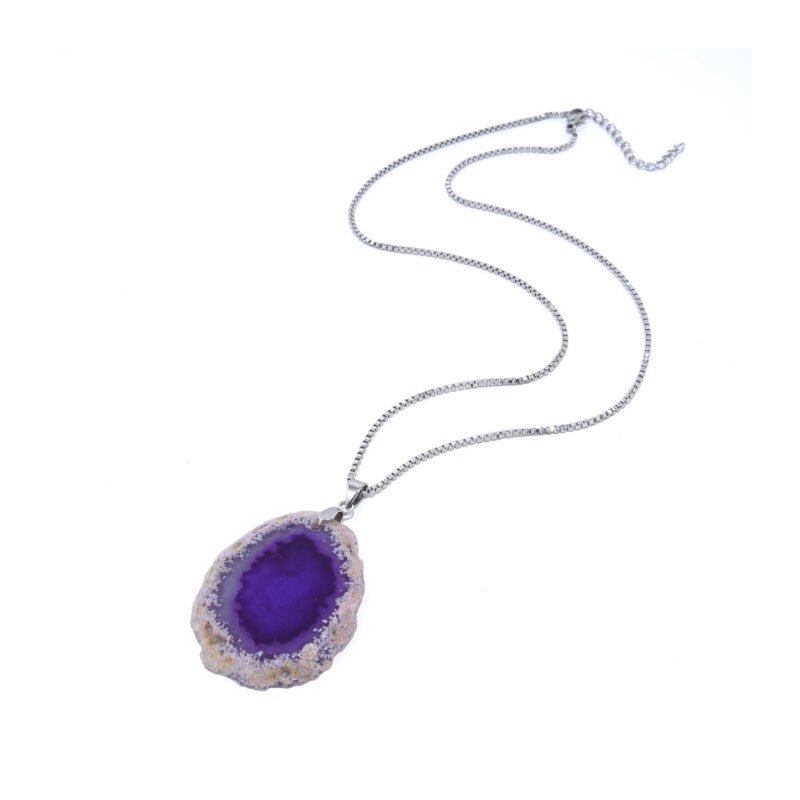 Pearlz Ocean Purple Agate Pendant Necklace – Handmade Unique Slice Pendant