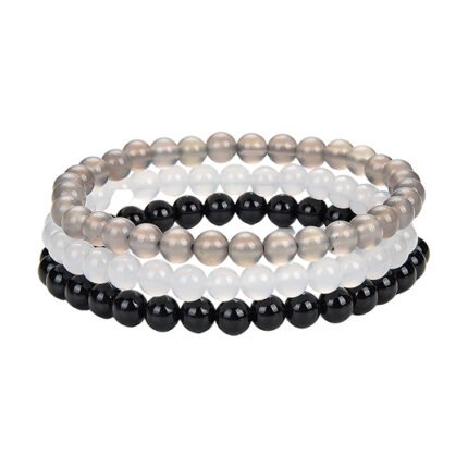 Pearlz Ocean Unisex Multi Color Gemstone Stackable Bracelet Set of 3 Beaded Stretch Bracelets Gifts for Women Teens Men