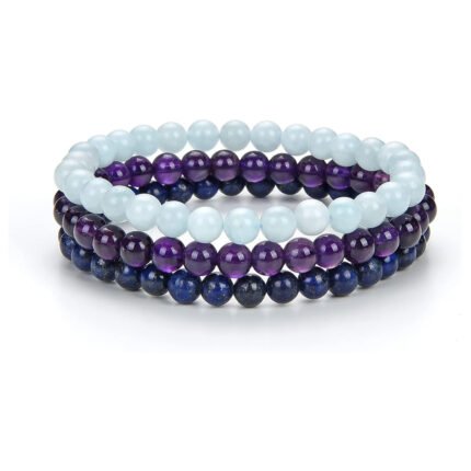Pearlz Ocean Unisex Multi Color Gemstone Stackable Bracelet Set of 3 Beaded Stretch Bracelets Gifts for Women Teens Men
