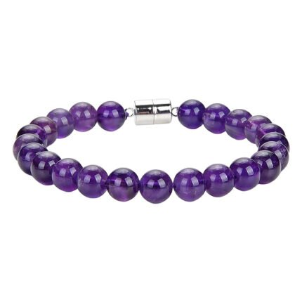 Pearlz Ocean Natural Healing Gemstone Round 8mm Crystal Bead 8 Inch Long Handmade Bracelet 925 Sterling Silver for Women Girls