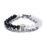 Pearlz Ocean Healing Crystal Unisex Dual Beads Chain Bracelets 8mm Gifts For Men Women - (Black Onyx, White Onyx) - Image 4