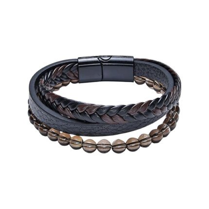 Pearlz Ocean Healing Gemstone Round Beads Beaded Leather Strand & Chain Bracelets for Men Women Unisex