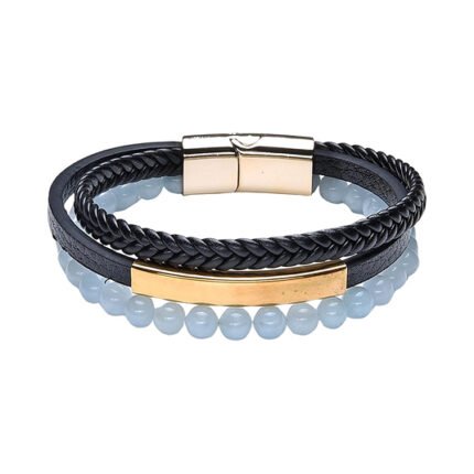 Pearlz Ocean Aquamarine Beads Beaded Braided Leather Strand Bracelets for Men Women Unisex Search this page