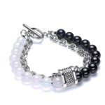 Pearlz Ocean Healing Crystal Unisex Dual Beads Chain Bracelets 8mm Gifts For Men Women - (Black Onyx, White Onyx) - Image 3