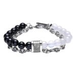 Pearlz Ocean Healing Crystal Unisex Dual Beads Chain Bracelets 8mm Gifts For Men Women - (Black Onyx, White Onyx)