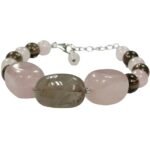Pearlz Ocean Rose Quartz & Smokey Quartz Bracelet – 925 Sterling Silver – Natural Gemstone Ladies Bracelet – 7"+2" Extension – Fancy Design – Emotional Balance Jewelry - Image 2