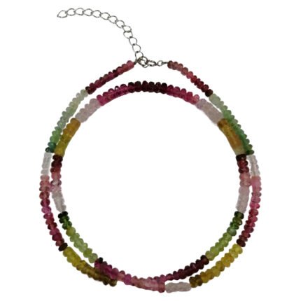 Pearlz Ocean Ladies Natural Tourmaline Necklace – 16"+2" Ext – Multicolour Long Beaded Jewellery – 925 Sterling Silver – Balancing, Uplifting Wear.