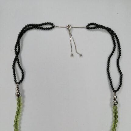 Pearlz Ocean Black Onyx & Peridot Necklace 20", 925 Silver Chain, Round Gemstone Beads for Women