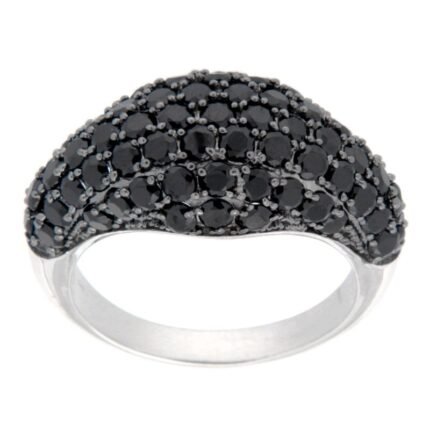 Pearlz Ocean Ladies Black Spinel Cocktail Ring – 925 Sterling Silver Rhodium Plated – Bold 7.11g Statement Jewelry – Radiant and Refined Design