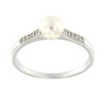 Pearlz Ocean Ladies Natural White Freshwater Pearl & Topaz Ring – 925 Sterling Silver Rhodium Plated – Round Cut Hypoallergenic Elegant Jewelry