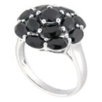 Pearlz Ocean Ladies Black Spinel Cocktail Ring – Oval & Round Natural Stones – 925 Sterling Silver – Bold Statement Gift Jewelry