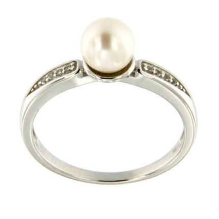 Pearlz Ocean Ladies Natural White Pearl & White Topaz Cocktail Ring – 925 Sterling Silver Rhodium-Plated – Elegant Freshwater Gemstone Jewelry – Classic Daily Sparkle